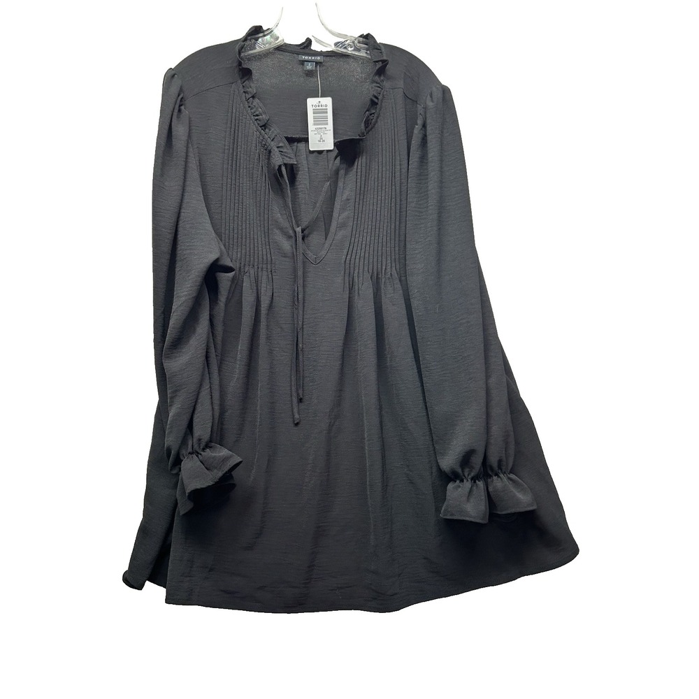 Torrid Women's Black 2X (18-20) Air Flow Long Sleeve Tie Peasant Top (G4)